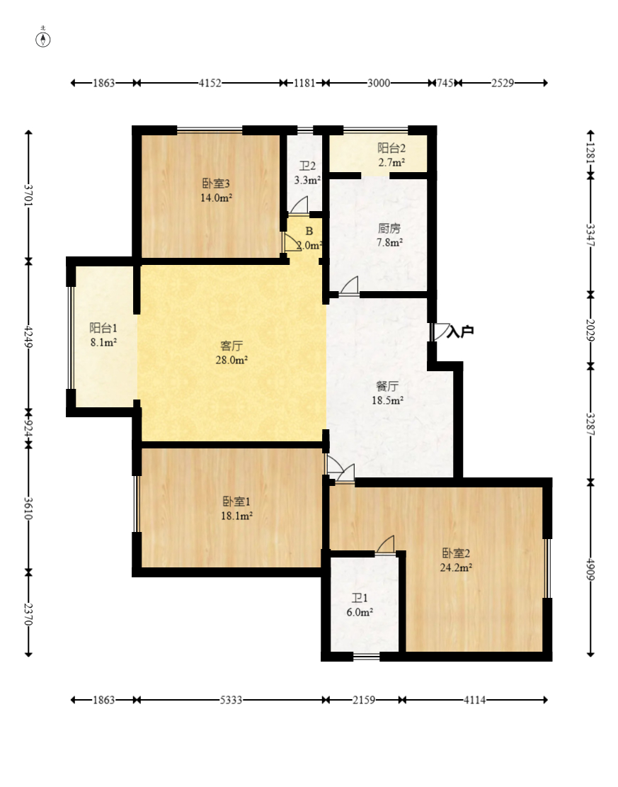 曙光大邸  3室2厅2卫   112.00万室内图1