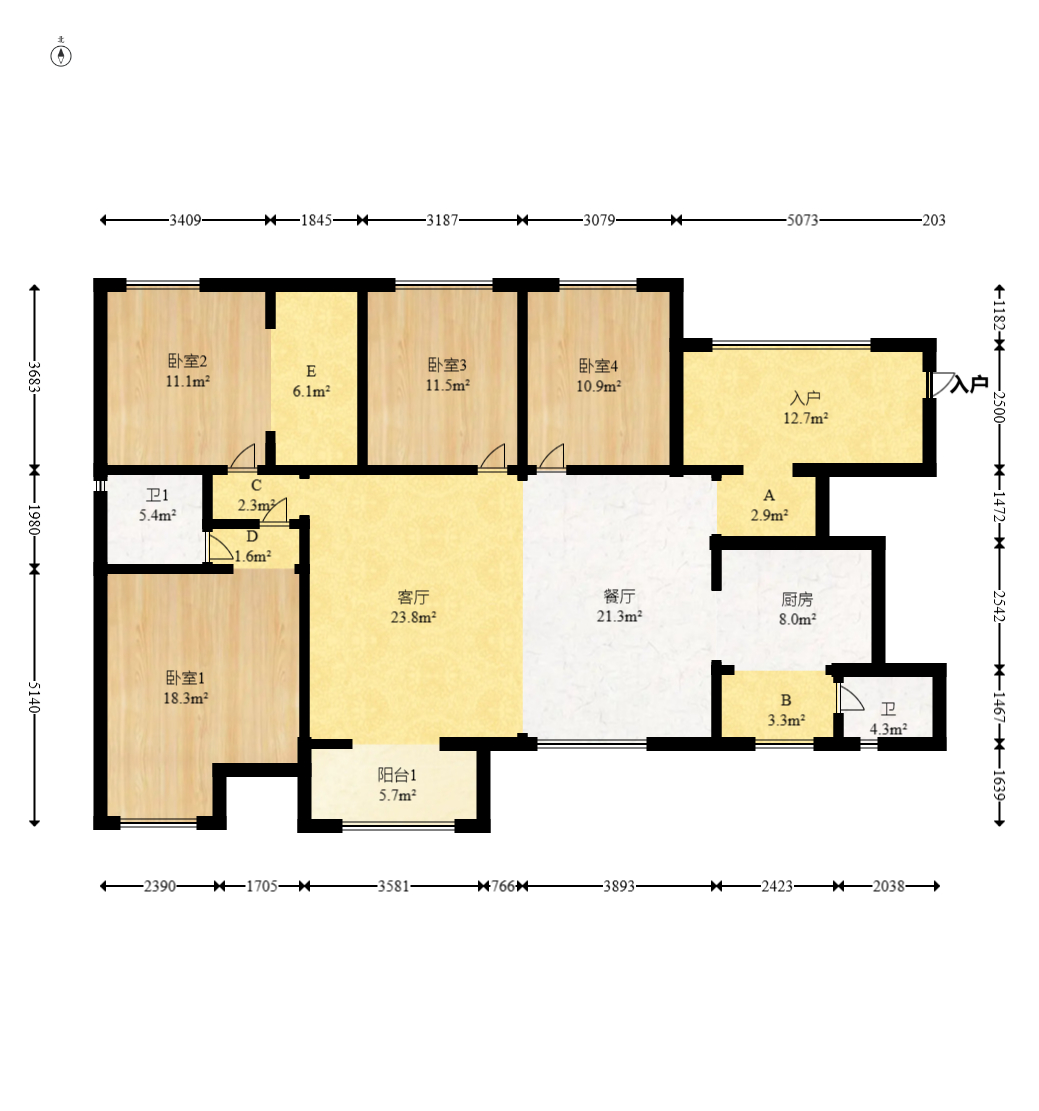 新城新世界一二三期  4室2厅2卫   185.00万室内图1