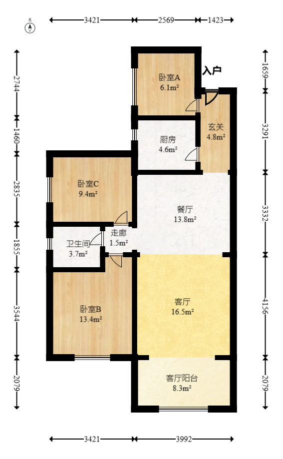 金谷豪庭  3室2厅1卫   59.50万室内图1