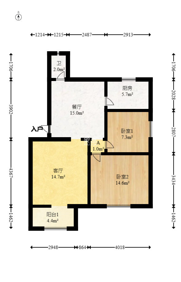 牛角塘社区  2室2厅1卫   55.00万