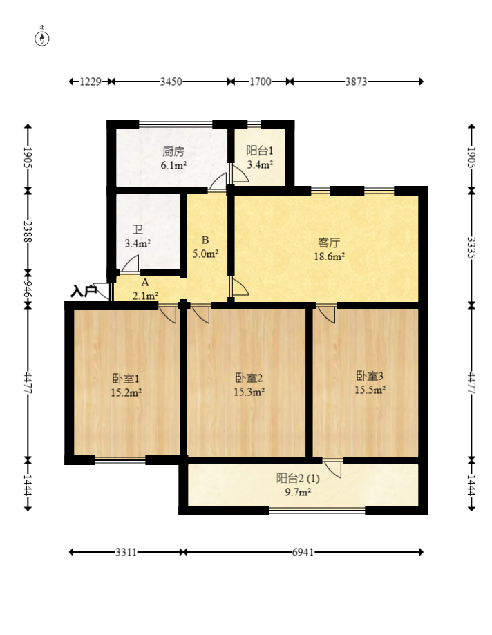 金科园  3室2厅1卫   85.00万室内图1