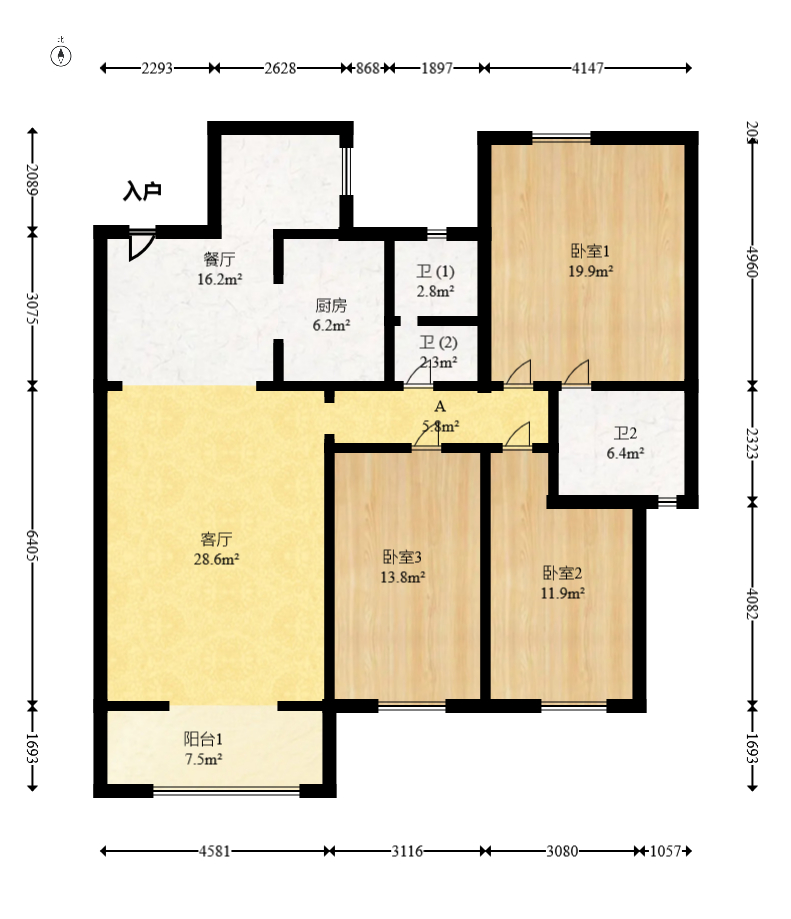 名都凯旋城  3室2厅2卫   99.00万室内图1