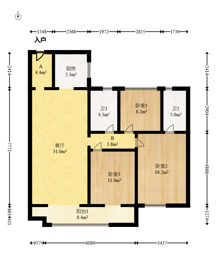 旭辉国悦府  3室2厅2卫   118.00万室内图1