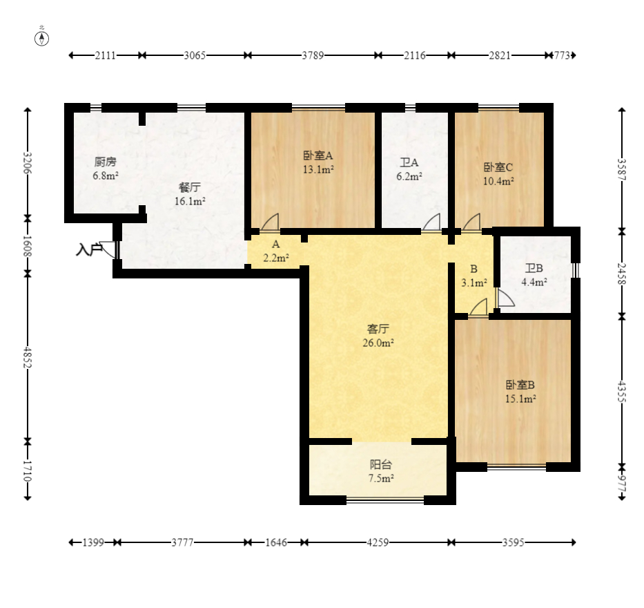 朝正美苑  3室2厅1卫   115.00万室内图1