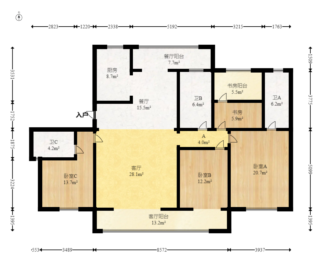 轨道中建麓江府  4室2厅3卫   320.00万室内图1