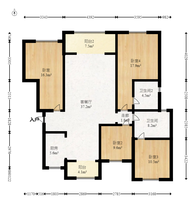 新城恒伟汇隽风华  4室2厅2卫    85.0万室内图1