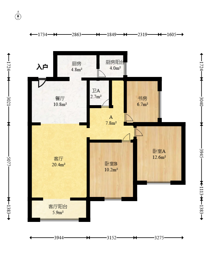 芙蓉别墅山庄（嘉湘华庭）  3室2厅1卫   135.00万室内图1