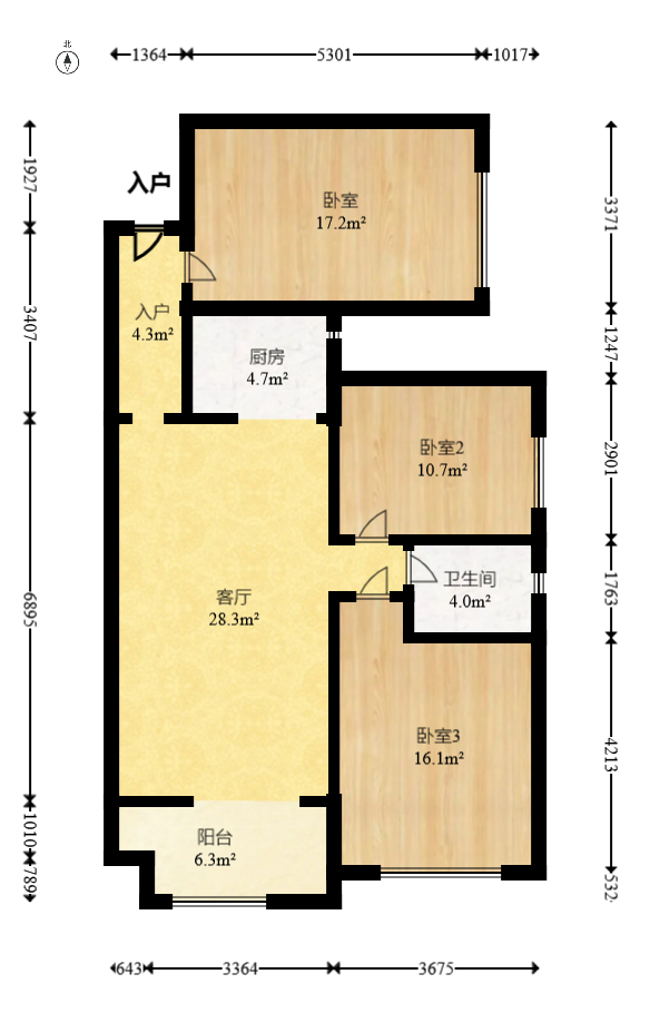 海德公园  3室2厅1卫   68.00万室内图1