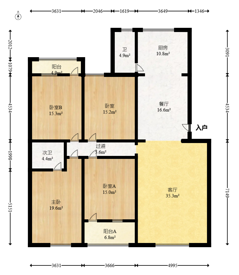 荣贵小区  4室2厅2卫    85.0万室内图1