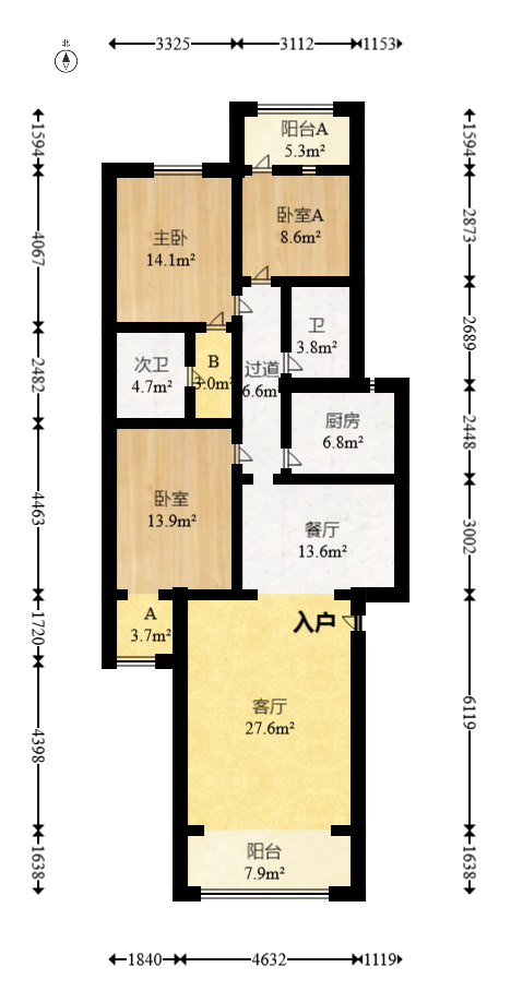 圆梦花园  3室1厅2卫    64.0万室内图1
