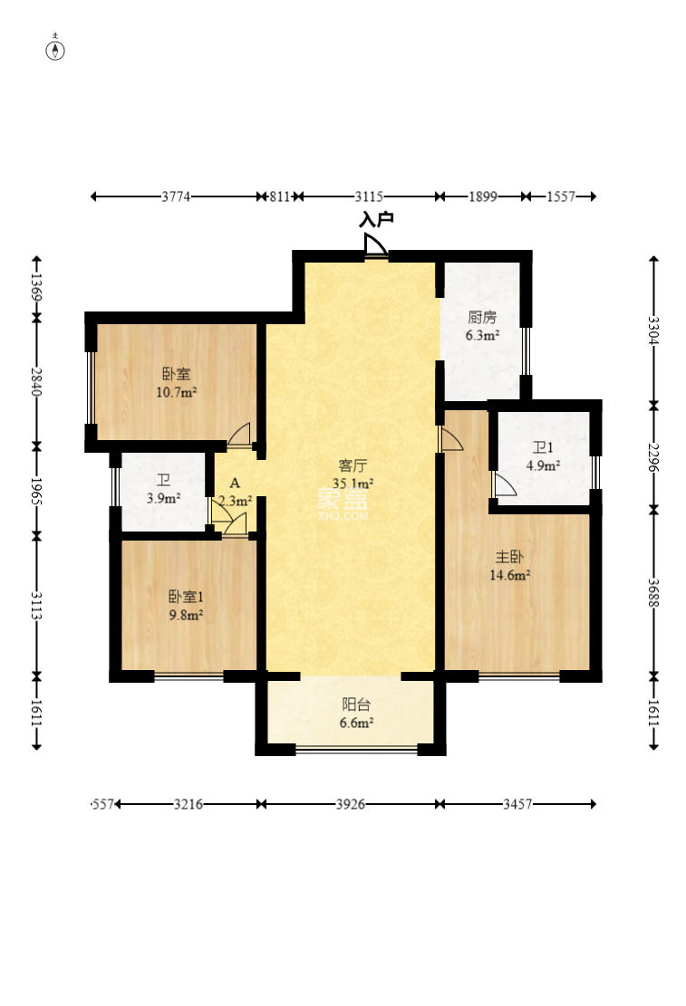 佳俊万家府 3室2厅1卫 95.0万 佳俊万家府 3室2厅1卫 95.0万户型图