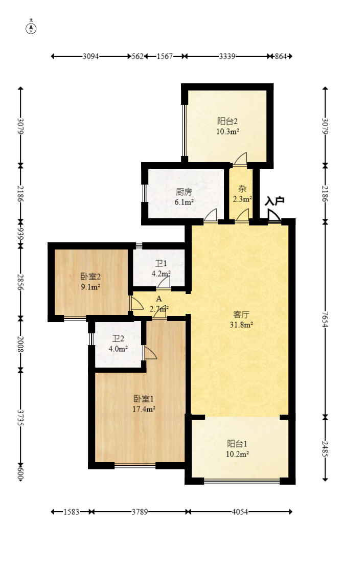 山水蓝天  2室1厅1卫    68.0万 山水蓝天  2室1厅1卫    68.0万户型图