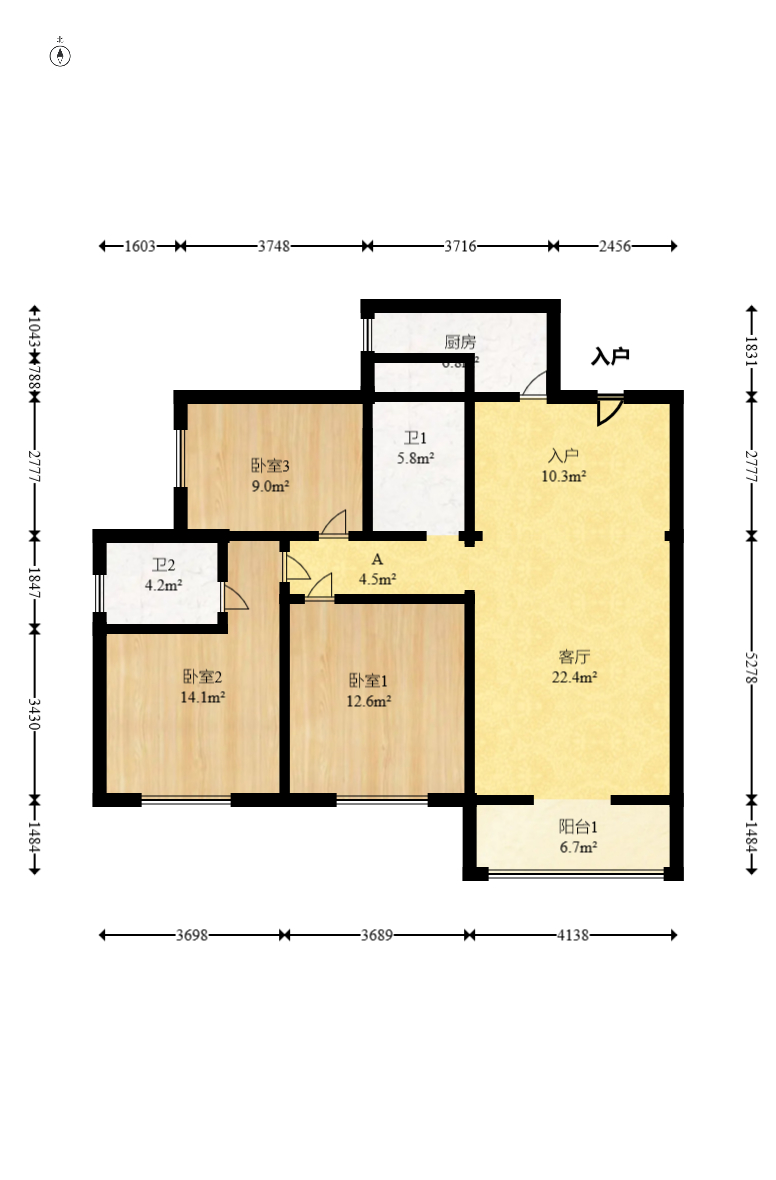 红建滨水铭城  3室2厅2卫    60.0万 红建滨水铭城  3室2厅2卫    60.0万户型图