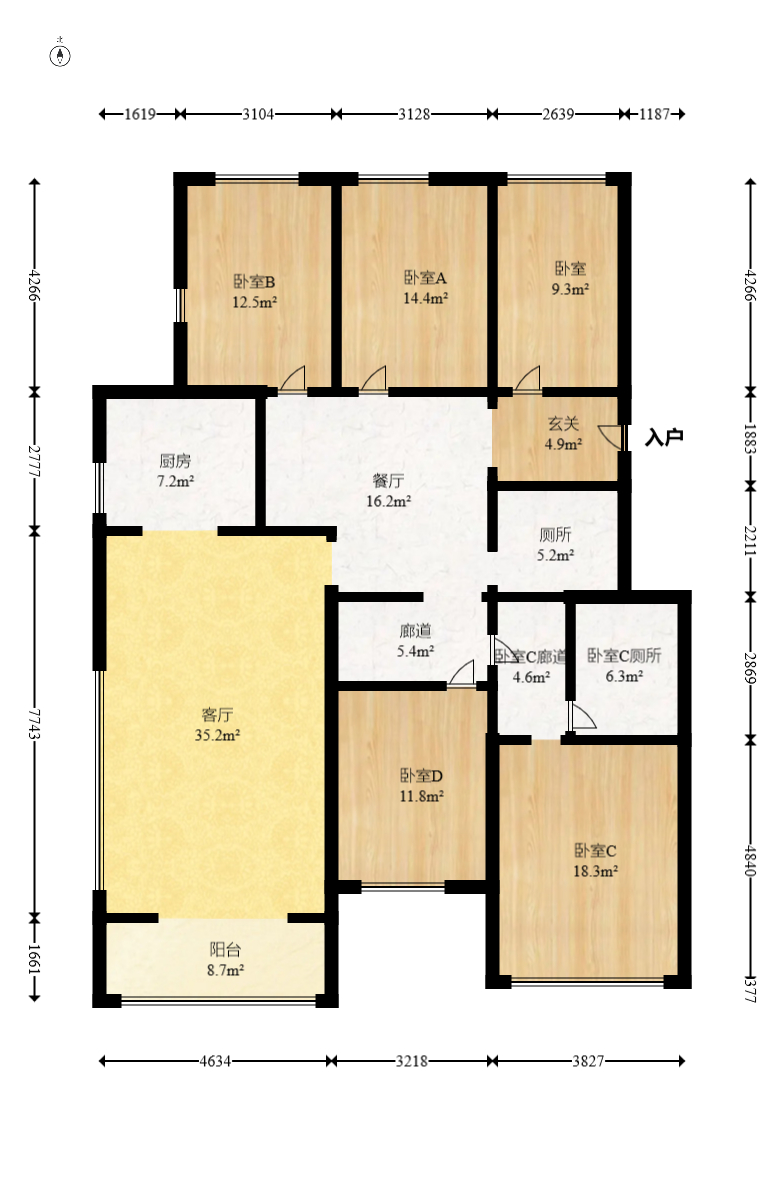 阳光100三期  5室2厅2卫    230.0万室内图1
