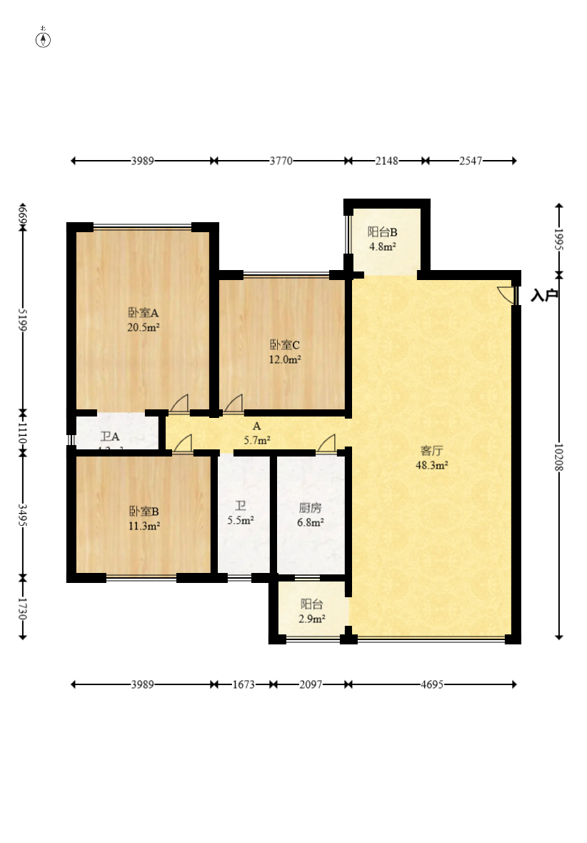 麓谷加州阳光 3室2厅2卫 92.00万 麓谷加州阳光 3室2厅2卫 92.00万户型图