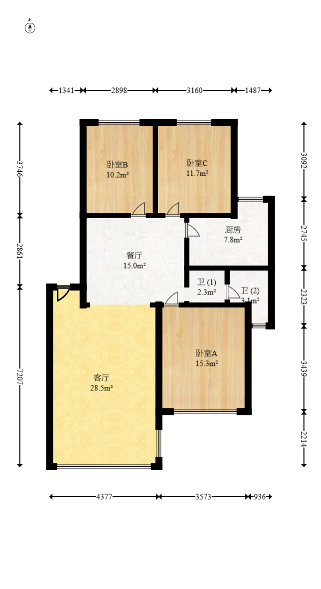 阳明山庄 3室2厅1卫 66.0万 阳明山庄 3室2厅1卫 66.0万户型图