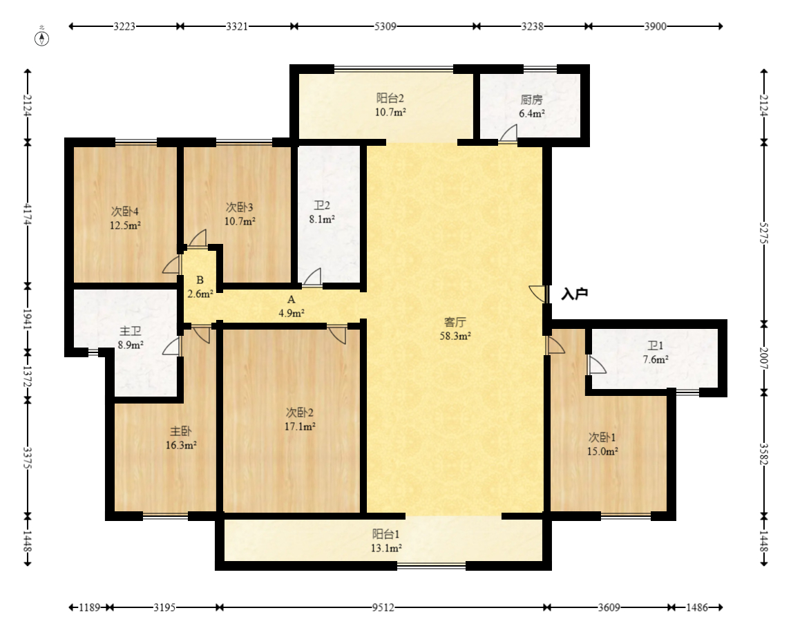 长房星昇公馆 4室2厅2卫 203.8万 长房星昇公馆 4室2厅2卫 203.8万户型图