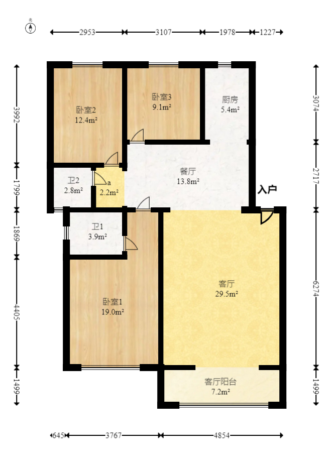 柠檬丽都  3室2厅1卫   85.00万室内图1
