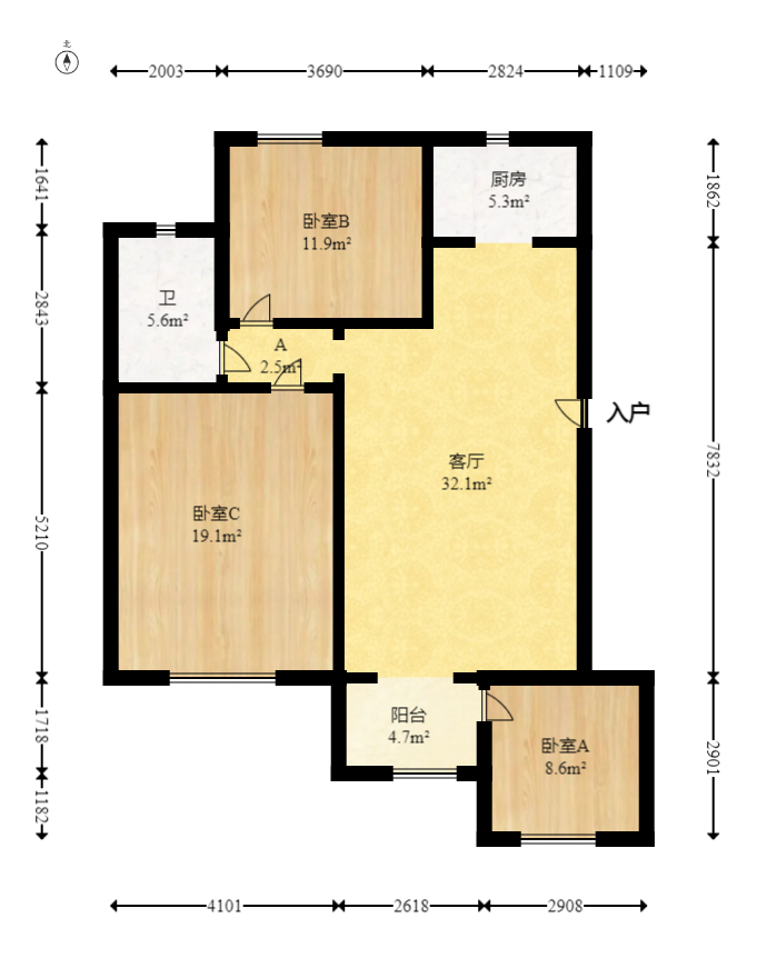 才子佳苑一期/二期  3室2厅1卫    75.5万室内图1