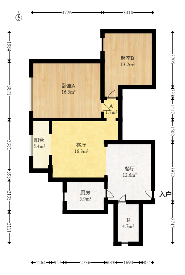 恒大雅苑  2室1厅2卫   80.00万室内图1