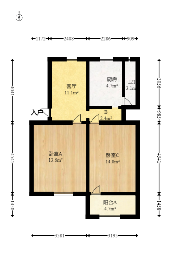 正圆小区（树木岭）  2室1厅1卫   48.80万室内图1