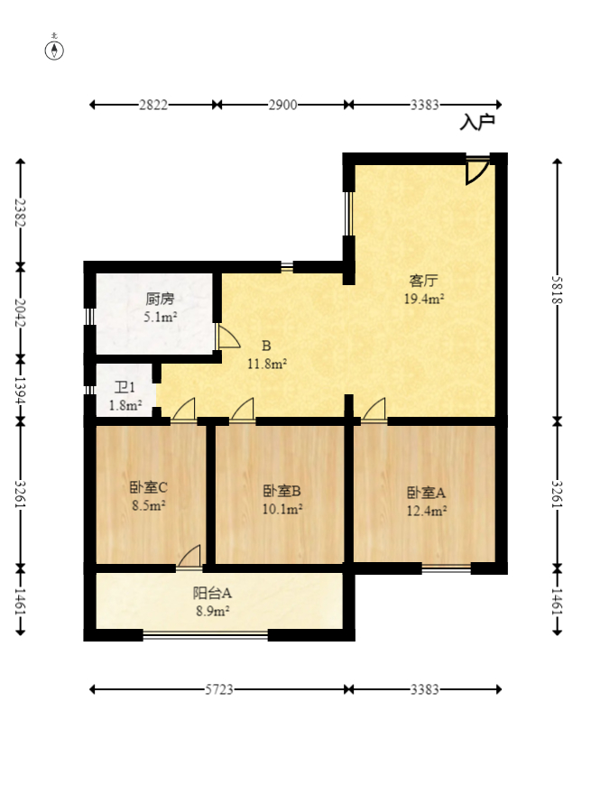 自然村公寓 3室2厅1卫 62.8万 自然村公寓 3室2厅1卫 62.8万户型图
