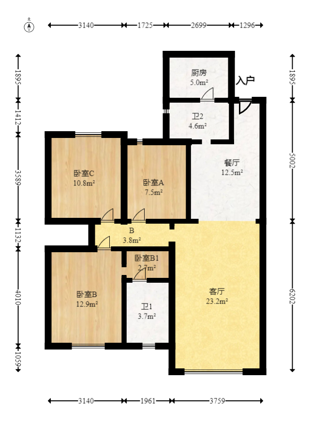 旭辉香樟公馆  2室1厅1卫   122.00万室内图1