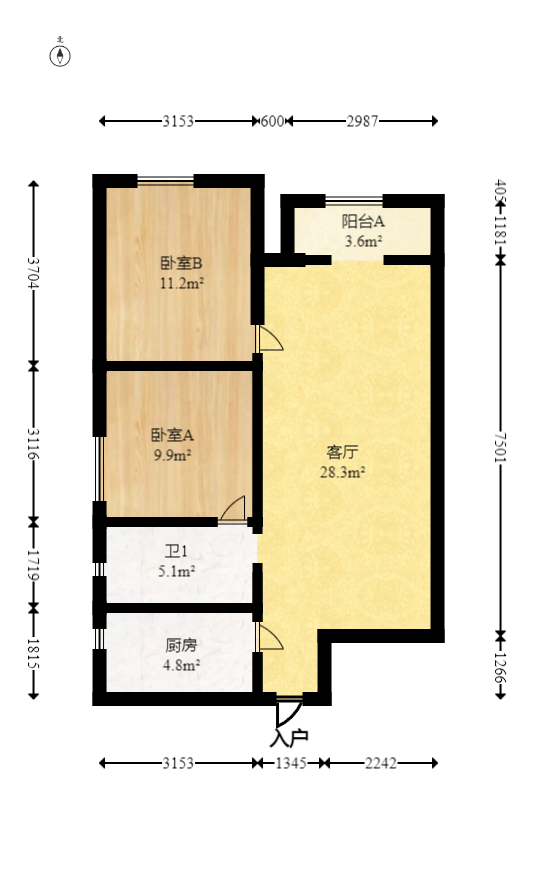 香樟兰亭（朗峰苑）  2室1厅1卫   73.80万室内图1