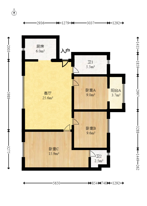 香樟兰亭（朗峰苑）  3室2厅2卫   100.00万室内图1