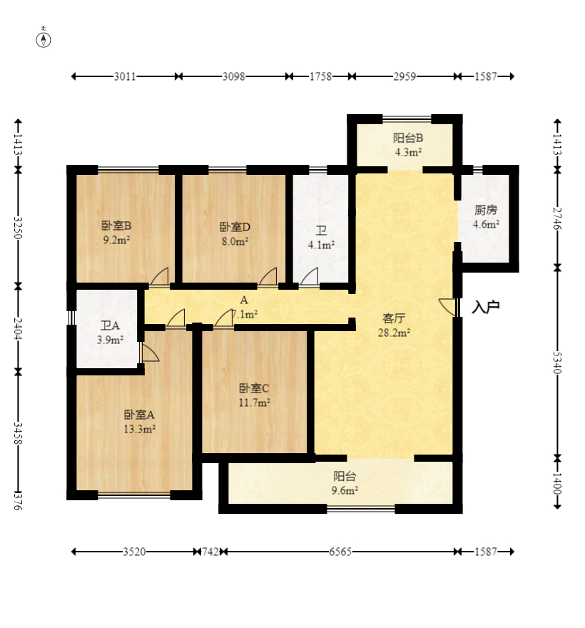 长房悦香山  4室2厅2卫   152.00万室内图1