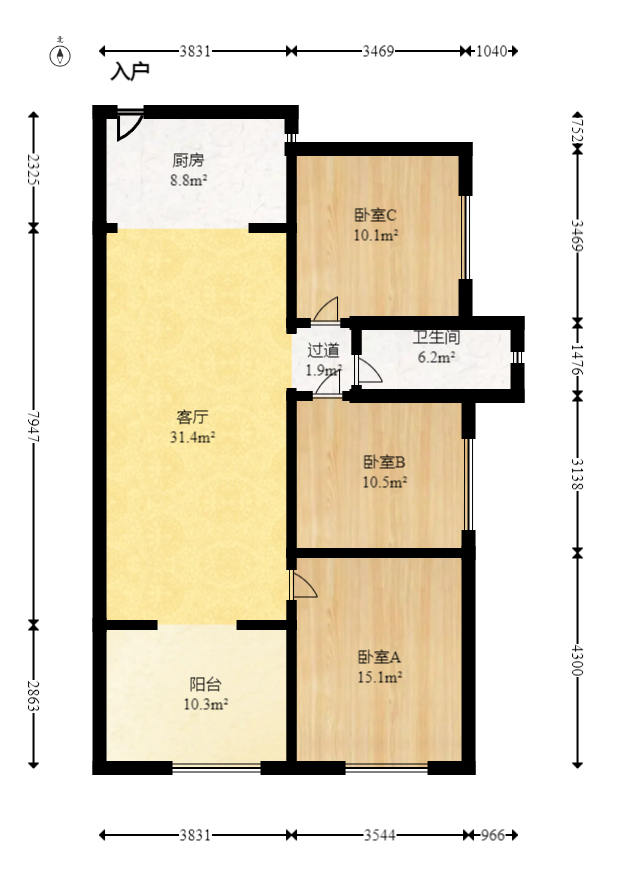 沁园春御院  2室2厅1卫   92.00万室内图1