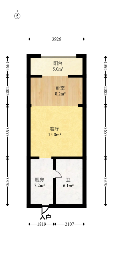上河国际F座  1室1厅1卫   40.00万室内图1