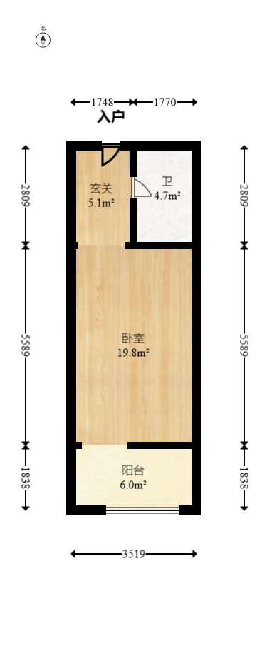梅溪国际公寓（步步高新天地）  1室1厅1卫    26.0万室内图1