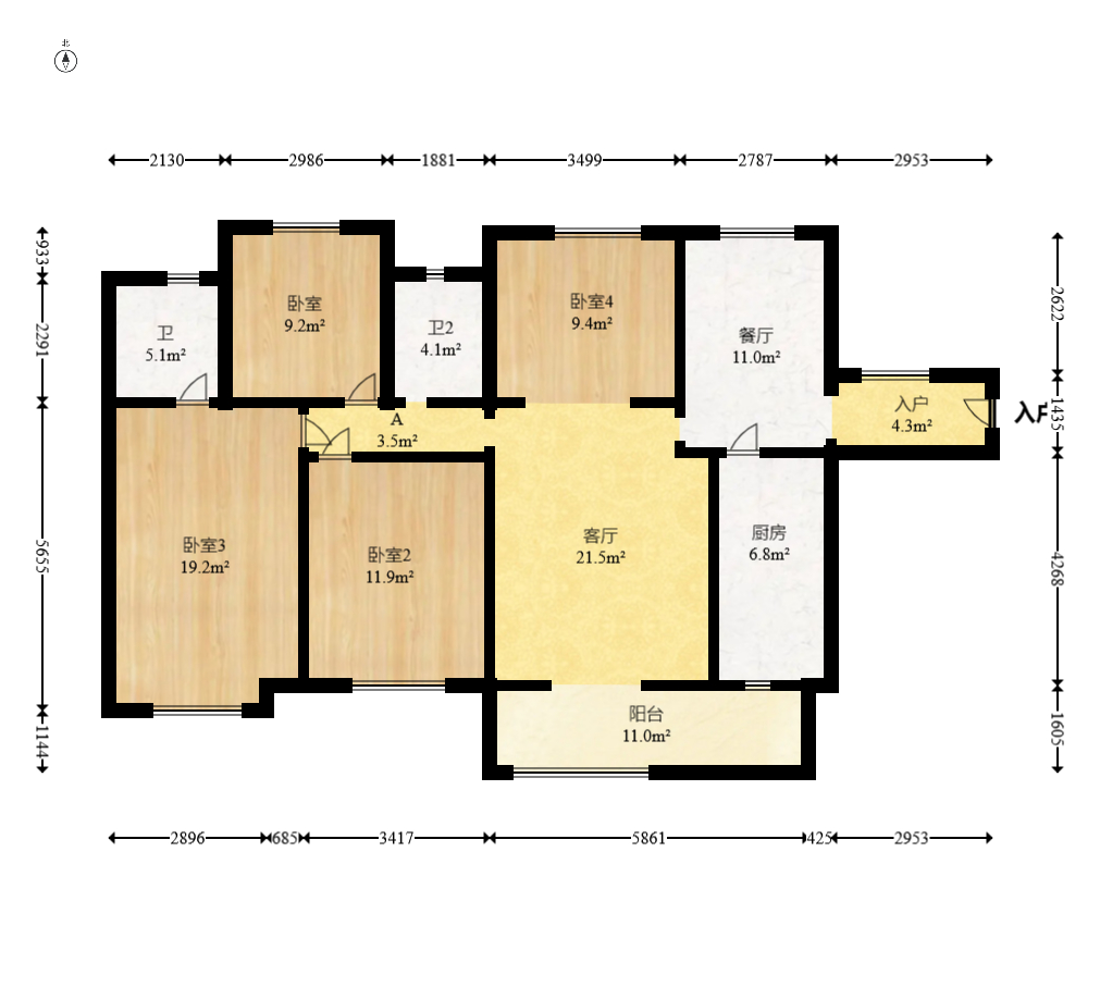 天麓尚层 4室2厅2卫 96.0万 天麓尚层 4室2厅2卫 96.0万户型图