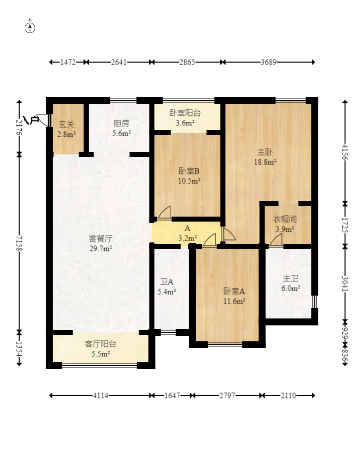 美林银谷  3室2厅1卫   148.00万室内图1