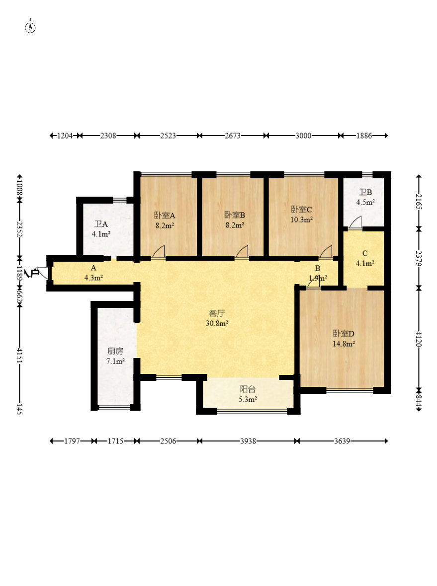 卢浮原著 4室2厅2卫 112.0万 卢浮原著 4室2厅2卫 112.0万户型图