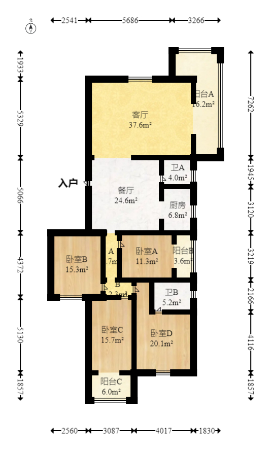 四季美景三期（四季美景水木轩）  4室2厅1卫    161.5万室内图1