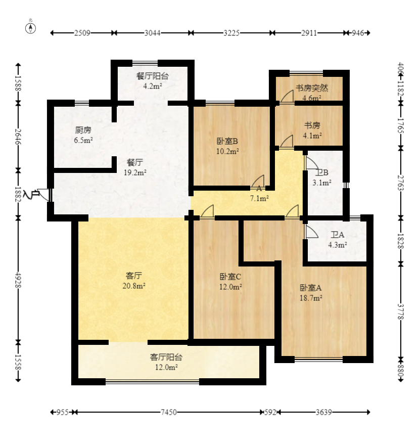 轨道中建麓江府  4室2厅2卫   220.00万室内图1
