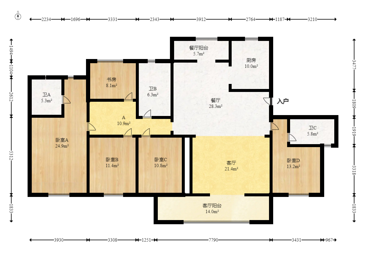 轨道中建麓江府  5室2厅3卫   315.00万室内图1