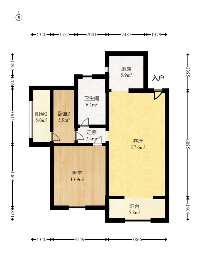 辉煌国际城二期  3室2厅1卫   85.00万室内图1