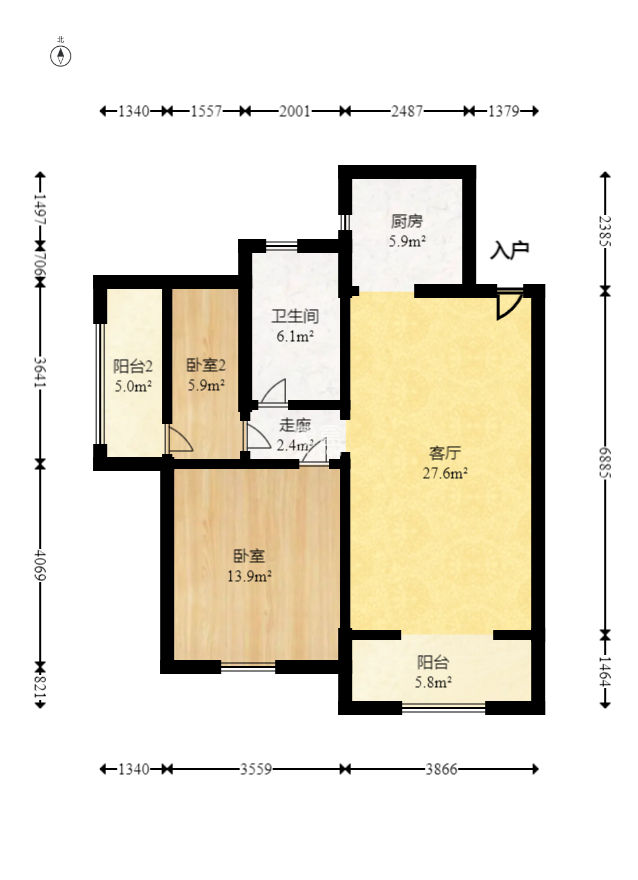 辉煌国际城二期  2室2厅1卫    69.8万