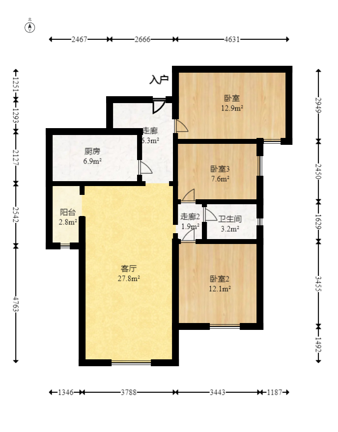 中欣楚天雅郡  3室2厅1卫   60.50万室内图1
