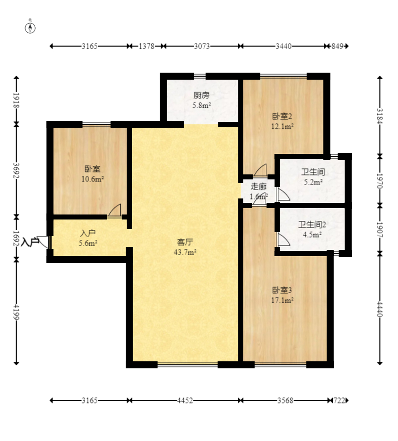 映悦星府 3室2厅2卫 72.6万 映悦星府 3室2厅2卫 72.6万户型图