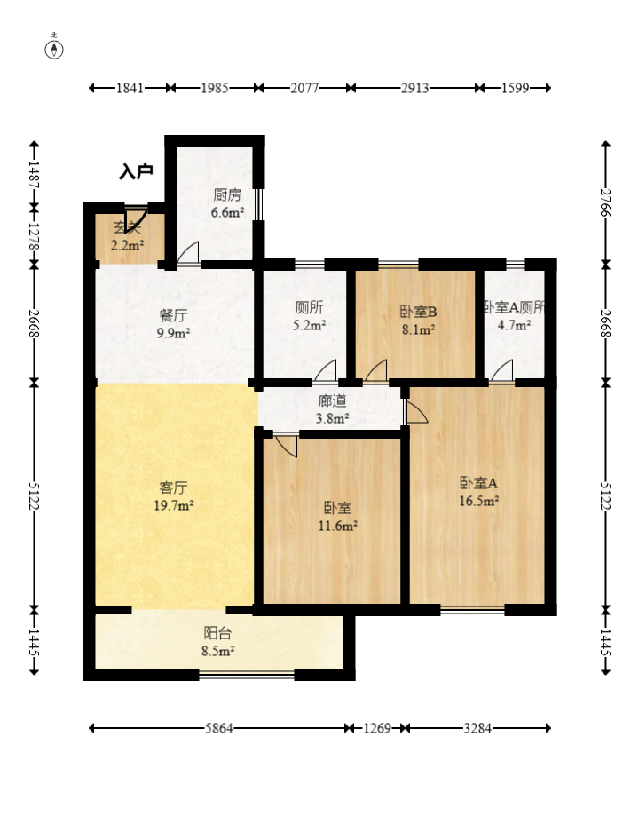 卓越洋湖晴翠  3室1厅2卫   161.00万室内图1