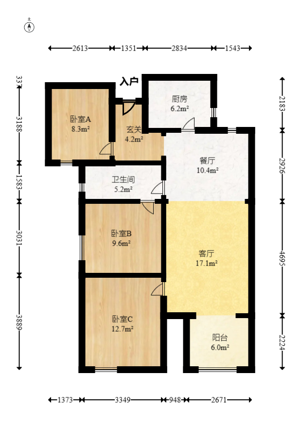 北辰中央公园C区  3室2厅1卫   96.00万室内图1
