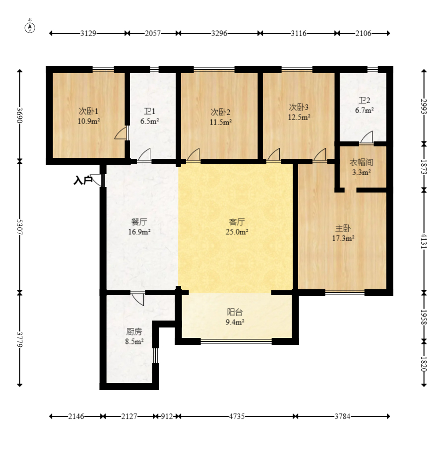 北辰三角洲C3区  4室2厅2卫    260.0万室内图1