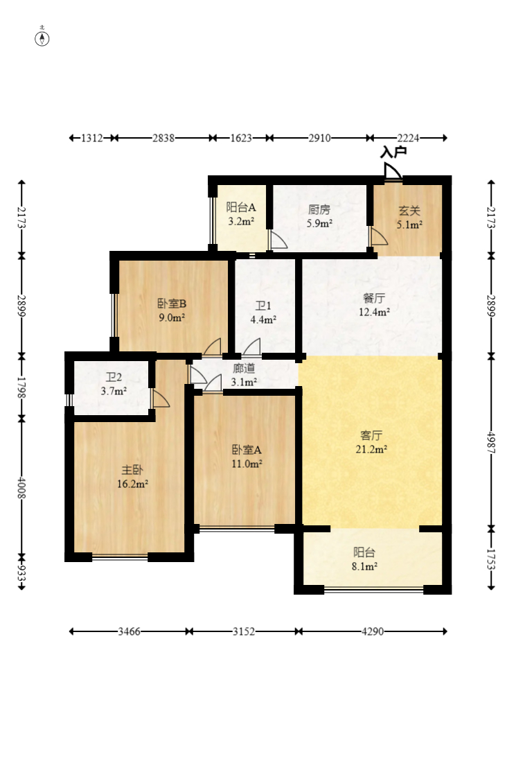 江山帝景雅典  3室2厅1卫   119.70万室内图1