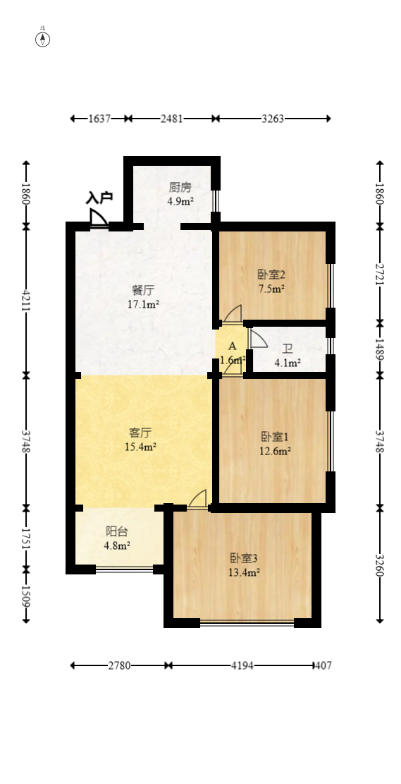 乾城（兴旺乾城）  3室1厅1卫   88.00万室内图1