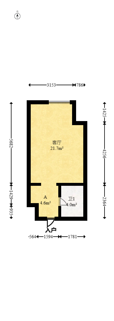 五江天街北区  1室1厅1卫   26.60万室内图1