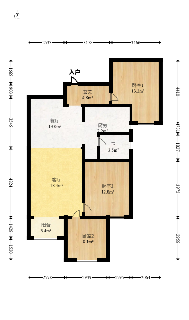 勤诚达境界城 3室2厅1卫 65.0万 勤诚达境界城 3室2厅1卫 65.0万户型图